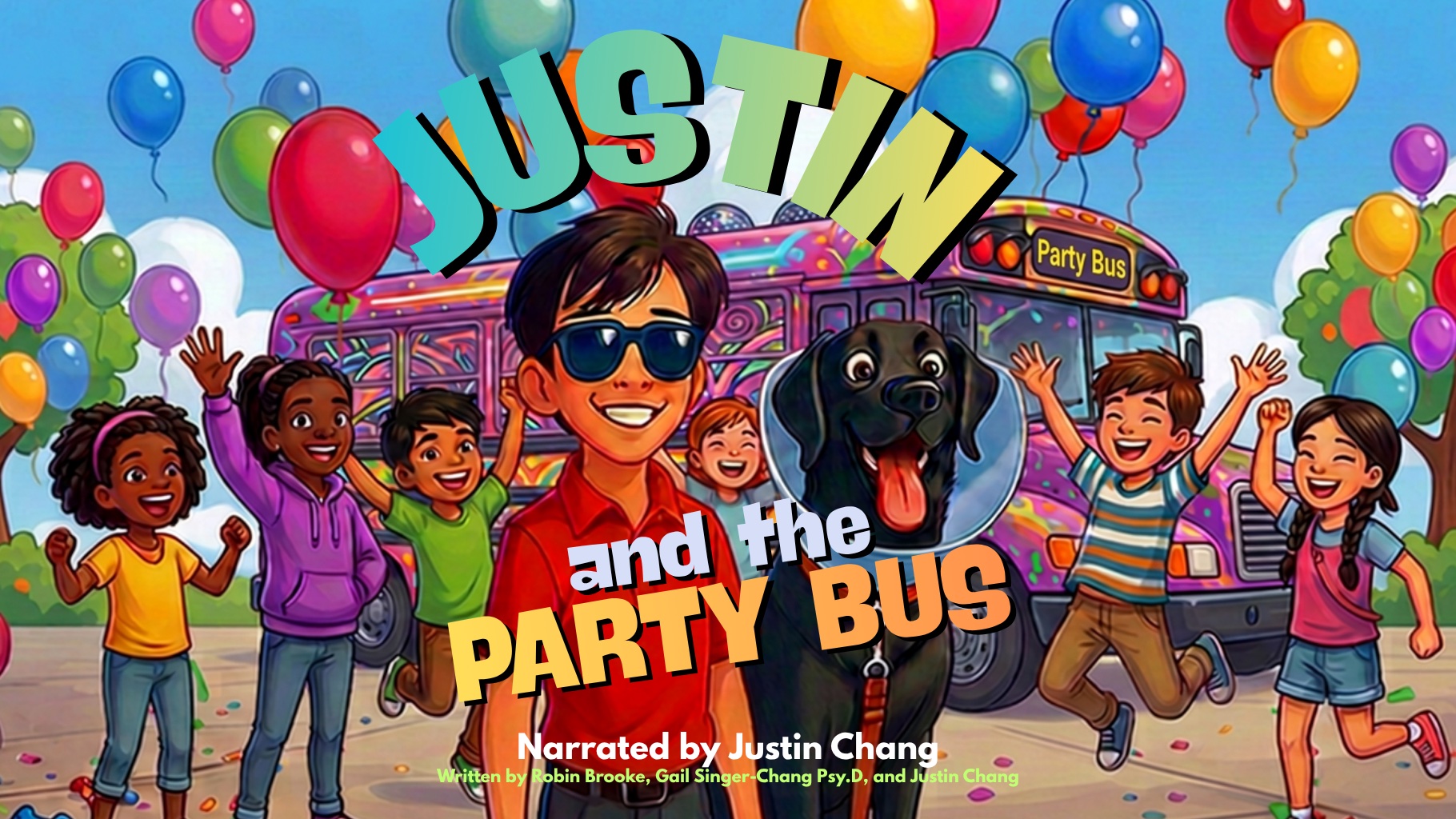 Justin and the Party Bus — a children's book narrated and co-written by an AVA member and his mom
